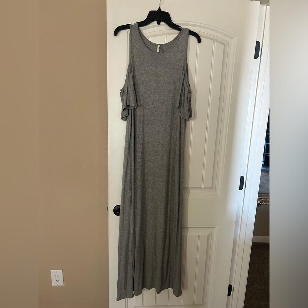 Gray maxi dress with peek a boo shoulders